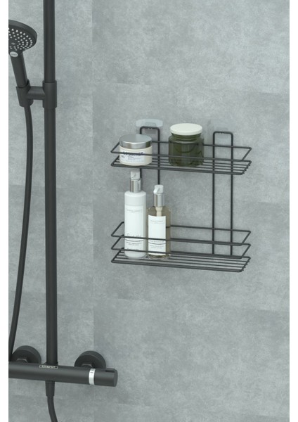 Yapışkanlı 2 Katlı Banyo Rafı Duş Şampuanlık Duvar Düzenleyici Organizer