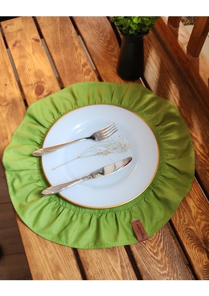 Lizbon Keten Yuvarlak Fırfırlı 2 Li Vintage Amerikan Servis Yeşil 40 x 40
