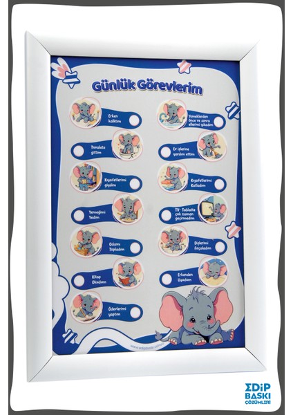 Çocuklar Için Günlük Görev ve Rutin Planlayıcı Çerçeveli Fil 20X30 cm fiyatları