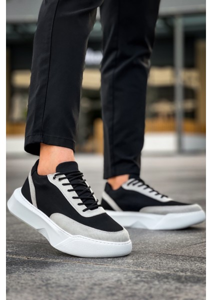 BA0354 Günlük Bağcıklı Erkek Gri Parçalı Siyah Yüksek Taban Spor Ayakkabı fiyatları