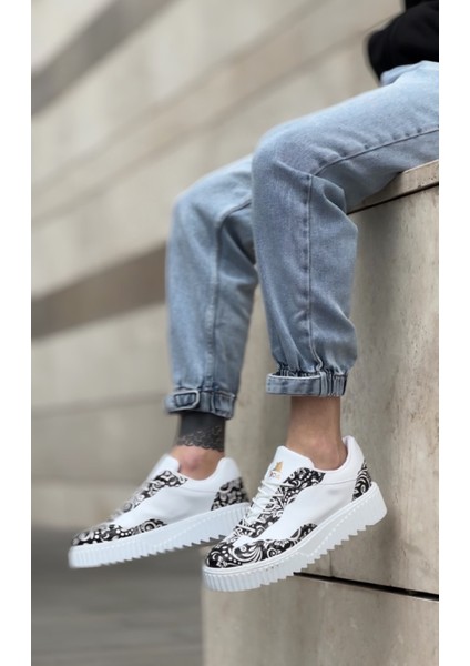 BA0802 BOA Gotik Desenli Beyaz Yüksek Taban Erkek Günlük Ayakkabı modelleri