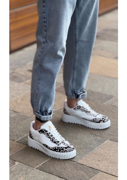 BA0802 BOA Gotik Desenli Beyaz Yüksek Taban Erkek Günlük Ayakkabı indirimleri