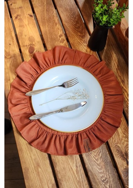 Lizbon Keten Yuvarlak Fırfırlı 2 Li Vintage Amerikan Servis Kiremit 40 x 40