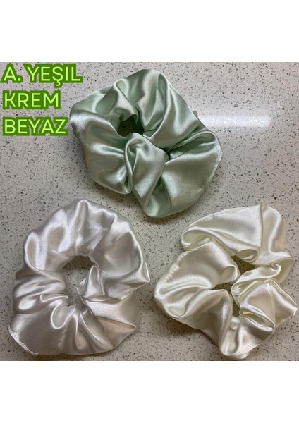 3’lü Premium Saten Saç Tokası - Özel Hediye Kutusunda (A. Yeşil, Krem, Beyaz)