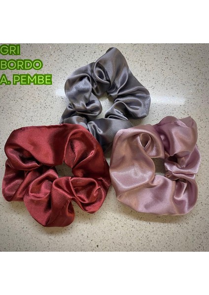3’lü Premium Saten Saç Tokası Seti - Özel Hediye Kutusunda (Gri, Bordo, Pembe)