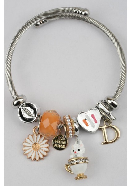 Charm Detaylı Şık Pndr Kadın Bileklik - Çelik Malzemeden Modern Tasarım