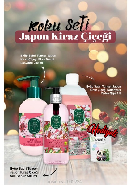 Sıvı Sabun 500 ml, Losyon 280 ml, Kolonya 1 lt Eyüp Sabri Japon Kiraz Çiçeği ve Rosie Pamuk