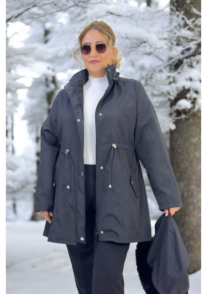 Çıkartılabilir Kapüşonlu Cepli Içi Komple Peluş Büyük Beden Bonded Kumaş Kışlık Mont modelleri