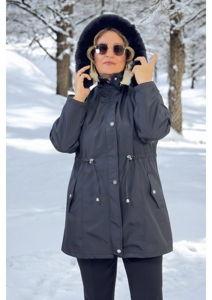 Çıkartılabilir Kapüşonlu Cepli Içi Komple Peluş Büyük Beden Bonded Kumaş Kışlık Mont fırsatları