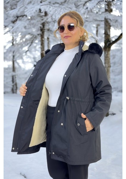 Çıkartılabilir Kapüşonlu Cepli Içi Komple Peluş Büyük Beden Bonded Kumaş Kışlık Mont indirimleri