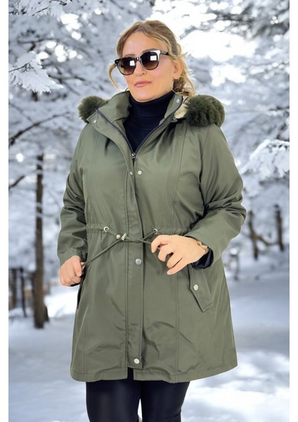 Çıkartılabilir Kapüşonlu Cepli Içi Komple Peluş Büyük Beden Bonded Kumaş Kışlık Mont modelleri