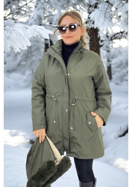 Çıkartılabilir Kapüşonlu Cepli Içi Komple Peluş Büyük Beden Bonded Kumaş Kışlık Mont fırsatları