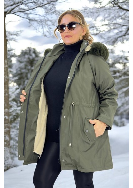 Çıkartılabilir Kapüşonlu Cepli Içi Komple Peluş Büyük Beden Bonded Kumaş Kışlık Mont indirimleri