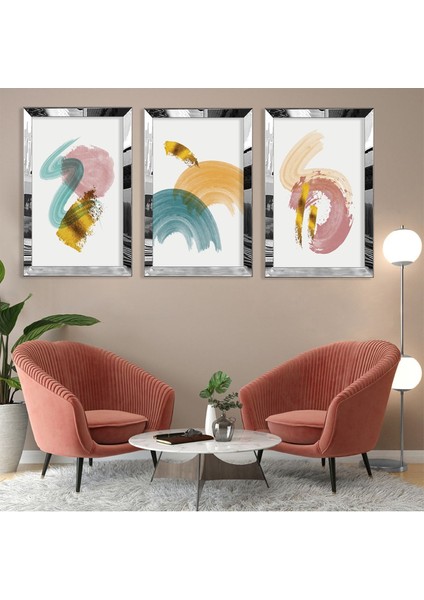 Soyut Desen Gümüş Pleksi Kenar 3'lü Mdf Tablo