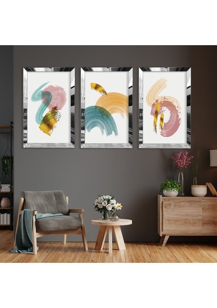 Soyut Desen Gümüş Pleksi Kenar 3'lü Mdf Tablo fiyatları