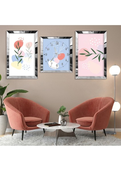 Minimalist Çiçek Soyut Desen Gold Pleksi Kenar 3'lü Mdf Tablo