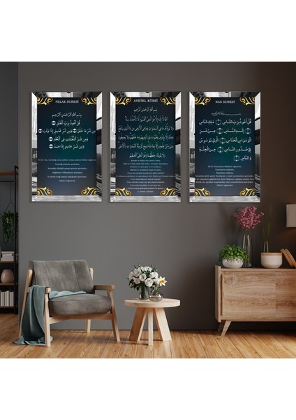 Felak Nas Ve Ayetel Kürsi Dini Gümüş Pleksi Çerçeveli Tablo