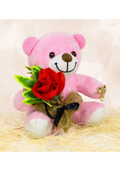 Elinde Gül Tutan 25 cm Romantik Ayıcık