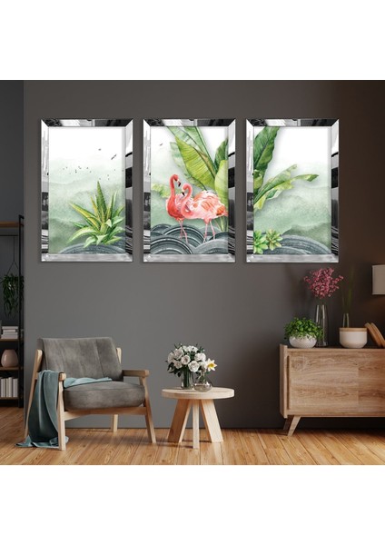Flamingo Soyut Desen Gold Pleksi Kenar 3'lü Mdf Tablo fiyatları