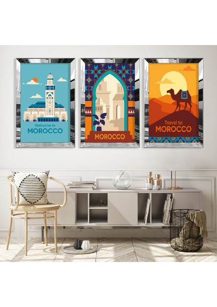 Travel Gümüş Pleksi Kenar 3'lü Mdf Tablo