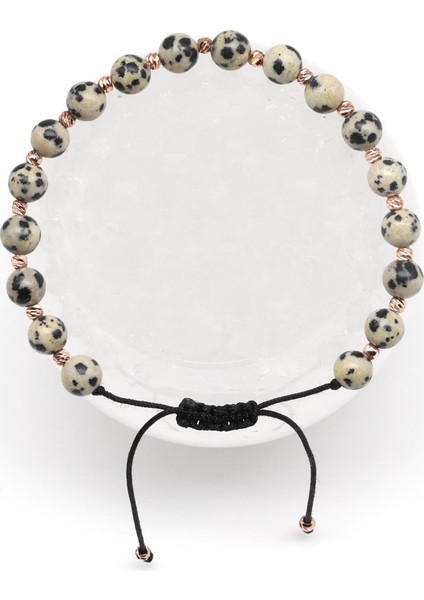 Dalmaçyalı Jasper Doğal Taş Makrome Örme Bileklik Küre Kesim