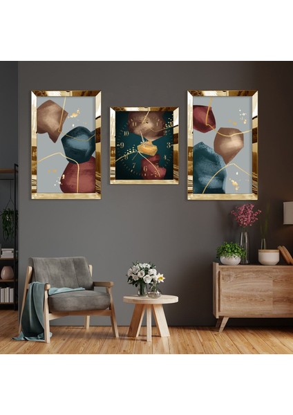 Soyut Desen Gold Pleksi Kenar 3'lü Mdf Tablo fiyatları