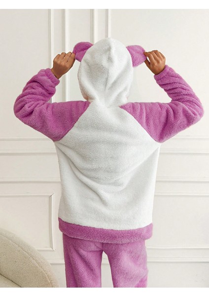 Kedi Nakışlı Kapşonu Kulaklı Soft Ikili Pijama Takımı VG002