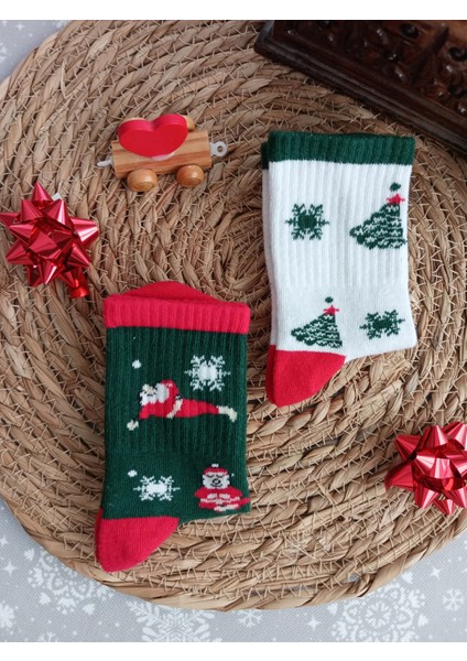 2'li Noel-Yılbaşı Konsept Unisex Çocuk Çorap 7-8/ 9-10/ 11-12 Yaş