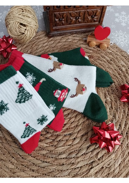 4'lü Noel-Yılbaşı Konsept Aile Çorap Seti