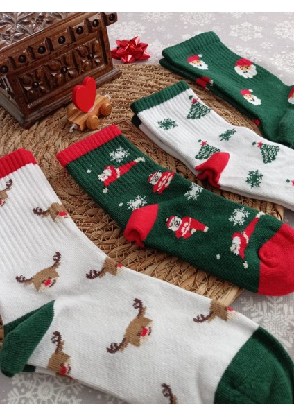 4'lü Noel-Yılbaşı Konsept Aile Çorap Seti