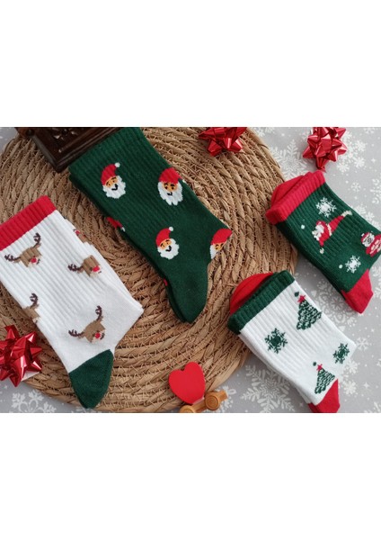 4'lü Noel-Yılbaşı Konsept Aile Çorap Seti