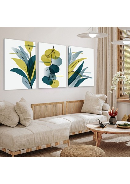 Minimalist Çiçek Soyut Desen 3'lü Kanvas Tablo