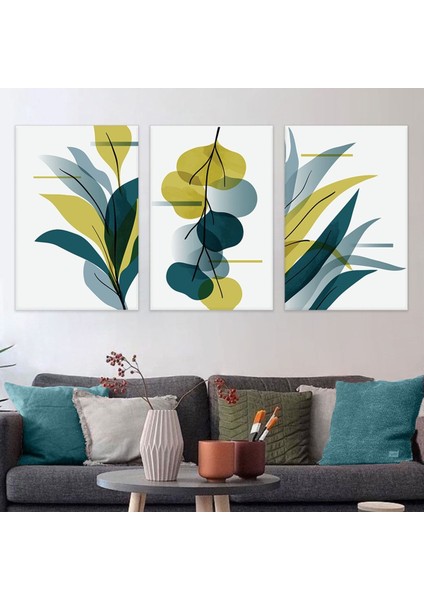 Minimalist Çiçek Soyut Desen 3'lü Kanvas Tablo
