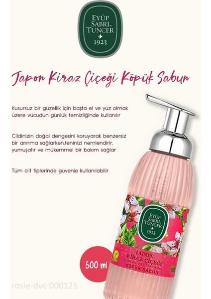 Japon Kiraz Çiçeği Köpük Sabun 500 ml, Kolonya 1 lt, Losyon 280 ml ve Rosie Pamuk