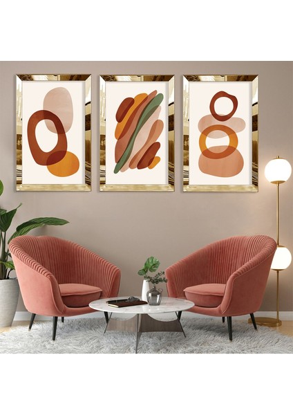 Minimalist Soyut Desen Gümüş Pleksi Kenar 3'lü Mdf Tablo