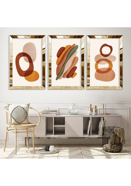 Minimalist Soyut Desen Gümüş Pleksi Kenar 3'lü Mdf Tablo fiyatları