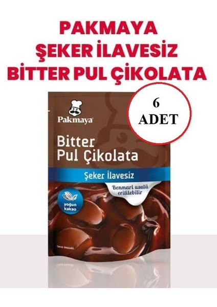 Şekersiz Bitter Pul Çikolata 70 gr x 6 Adet