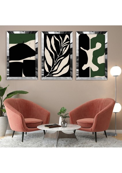 Soyut Desen Gümüş Pleksi Kenar 3'lü Mdf Tablo