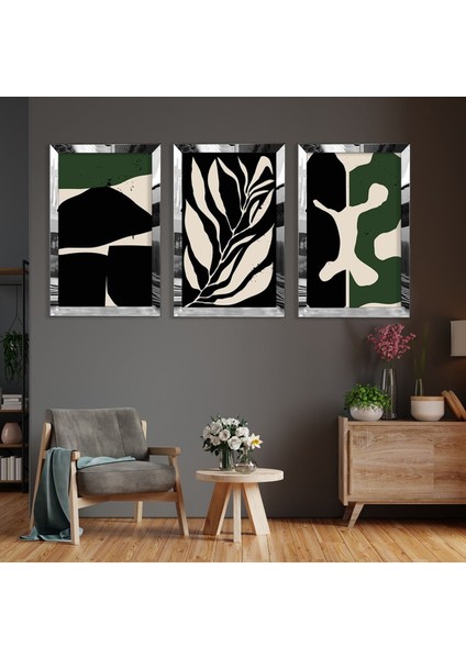Soyut Desen Gümüş Pleksi Kenar 3'lü Mdf Tablo fiyatları
