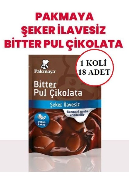 Şekersiz Bitter Pul Çikolata 70 gr x 18 Adet - 1 Koli