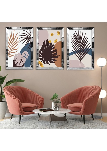 Soyut Desen Gümüş Pleksi Kenar 3'lü Mdf Tablo