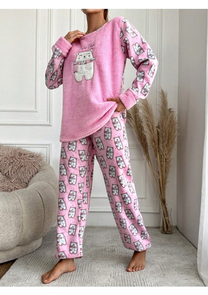 Paça Lastik Detaylı Polar Ikili Pijama Takımı VG006