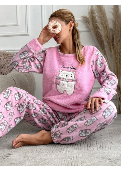Paça Lastik Detaylı Polar Ikili Pijama Takımı VG006 modelleri