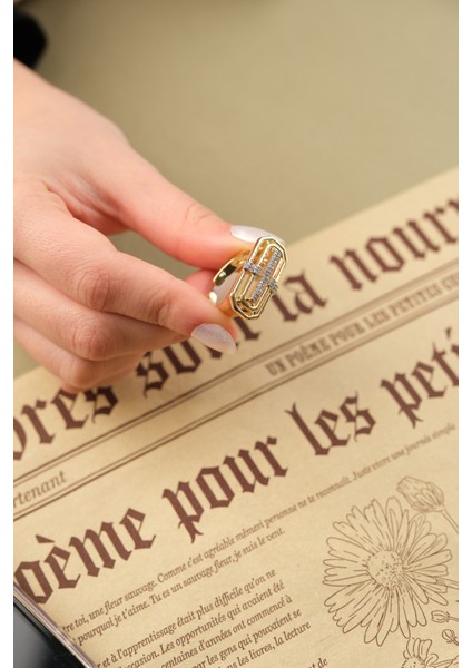 Gold Özel Tasarım Zirkon Taşlı Simetrik Yüzük fiyatları