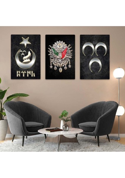 Üçlü Mdf Osmanlı Tuğrası Ve Türklük Tablo Seti