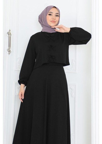 Fiyonklu Bluz Etek Ikili Takım 1298 - Siyah fiyatları