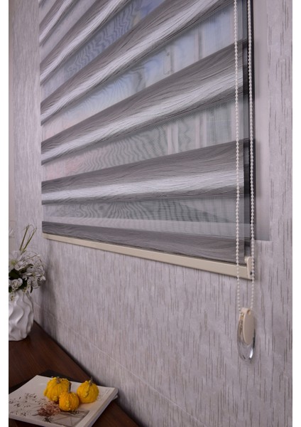 Gri Kendinden Desenli Etek Dilimsiz Ds 11714-V5 Zebra Stor Güneşlik Perde