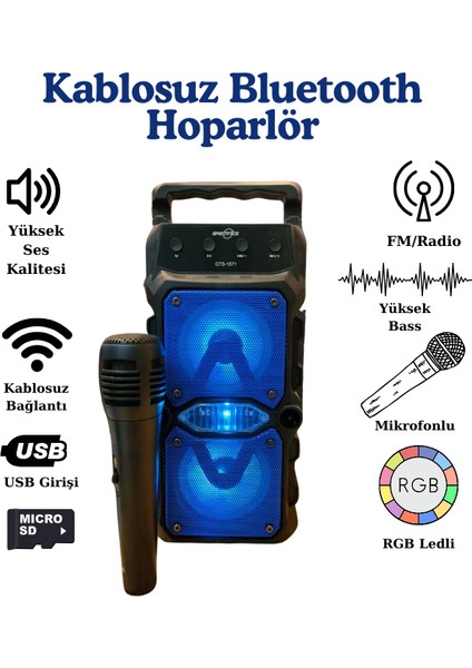 Yüksek Bass Bluetooth Tf Kart USB Aux Mikrofon Girişi Fm Radyo Taşınabilir Rgb LED Hoparlör