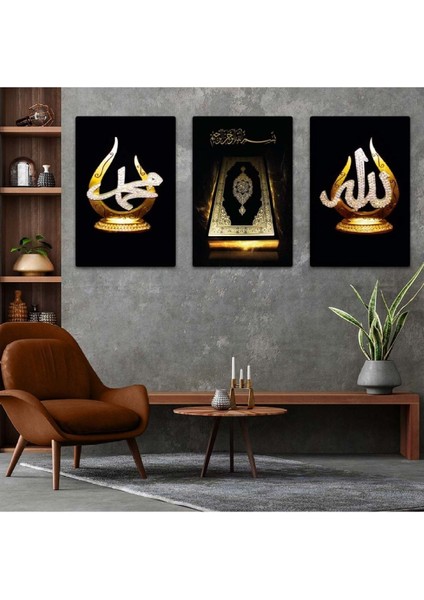 Allah Muhammed Lafzı Ve Kuran Dini 3'lü Mdf Tablo Set