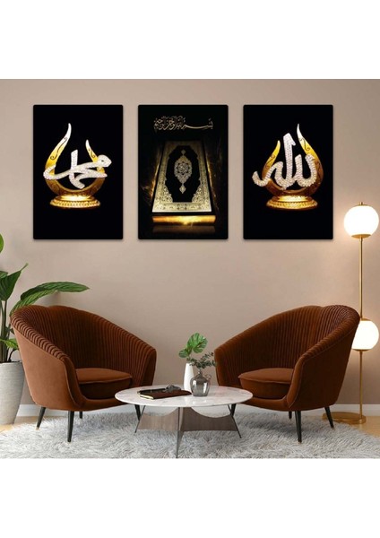 Allah Muhammed Lafzı Ve Kuran Dini 3'lü Mdf Tablo Set fiyatları